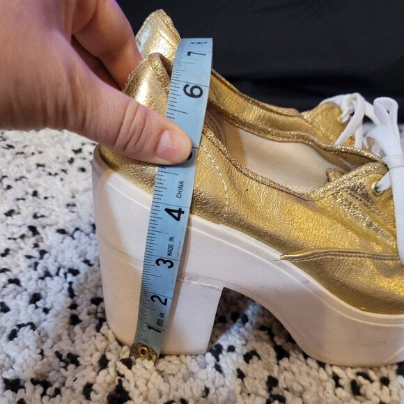 Bakers Gold Platform Lace Up Italy Ankle Chunky Heels - Picture 6 of 13